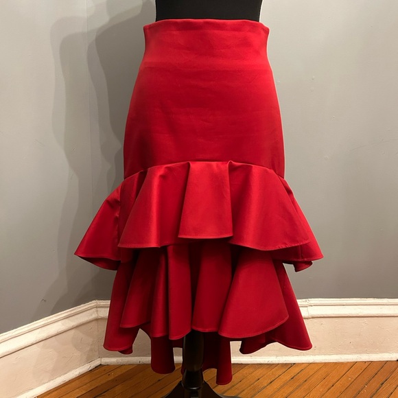 ALEXIS Red Kristyn High-Low Layered Ruffled Cotton Skirt, size S - Picture 4 of 11